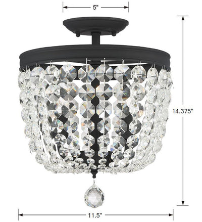 Archer 3 Light Hand Cut Crystal Black Forged Semi Flush Mount Semi Flush Crystorama