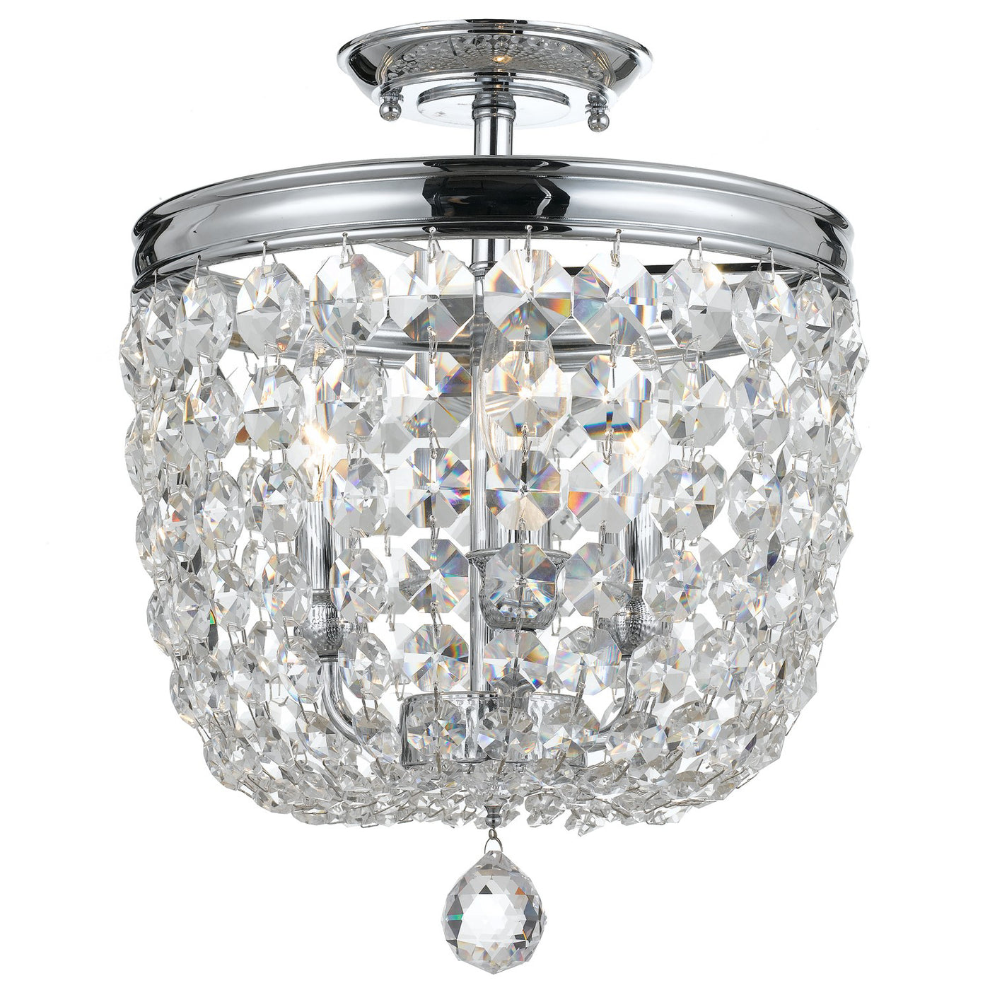 Archer 3 Light Hand Cut Crystal Polished Chrome Semi Flush Mount Semi Flush Crystorama