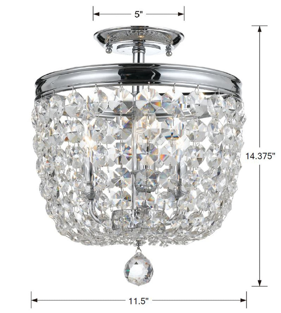 Archer 3 Light Hand Cut Crystal Polished Chrome Semi Flush Mount Semi Flush Crystorama