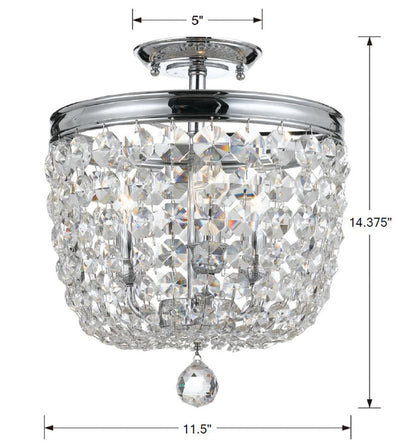 Archer 3 Light Hand Cut Crystal Polished Chrome Semi Flush Mount Semi Flush Crystorama