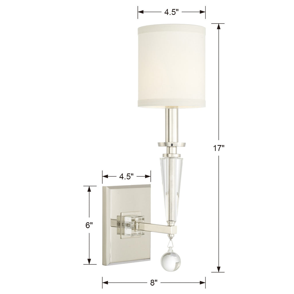 Paxton 1 Light Polished Nickel Sconce Wall Sconce Crystorama