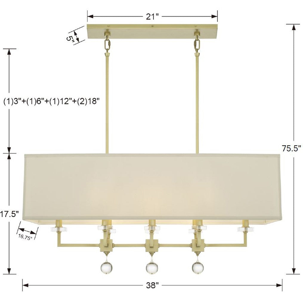 Paxton 8 Light Aged Brass Linear Chandelier Chandelier Crystorama