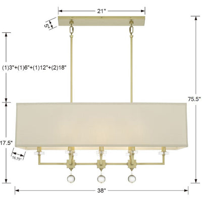 Paxton 8 Light Aged Brass Linear Chandelier Chandelier Crystorama