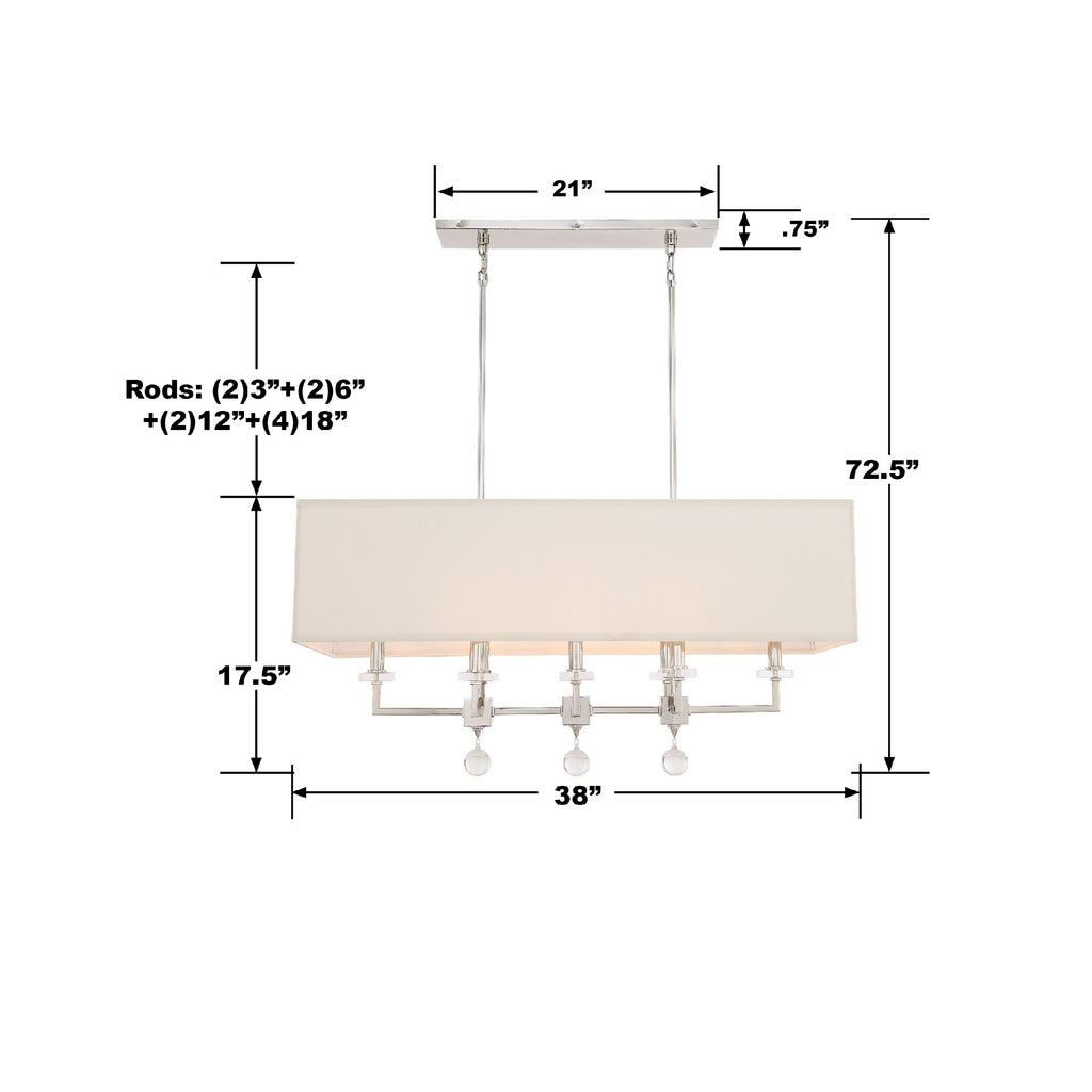 Paxton 8 Light Polished Nickel Linear Chandelier Chandelier Crystorama