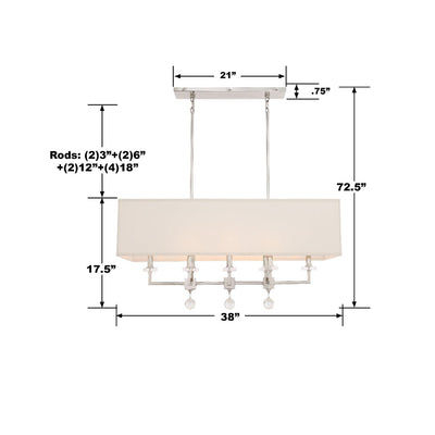 Paxton 8 Light Polished Nickel Linear Chandelier Chandelier Crystorama