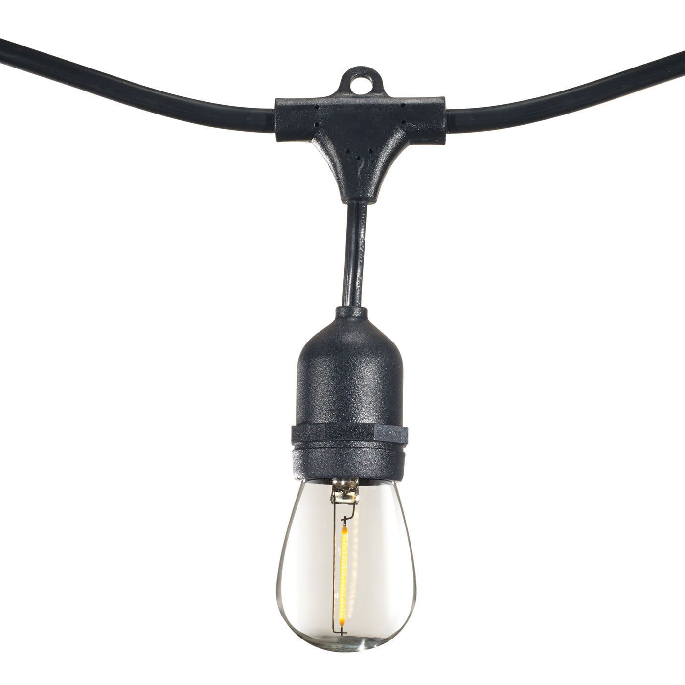 30' STRING LIGHT 12 SOCKETS 30" SPACING E26 BLACK KIT - W/1W PLASTIC LED S14 CLEAR LAMPS