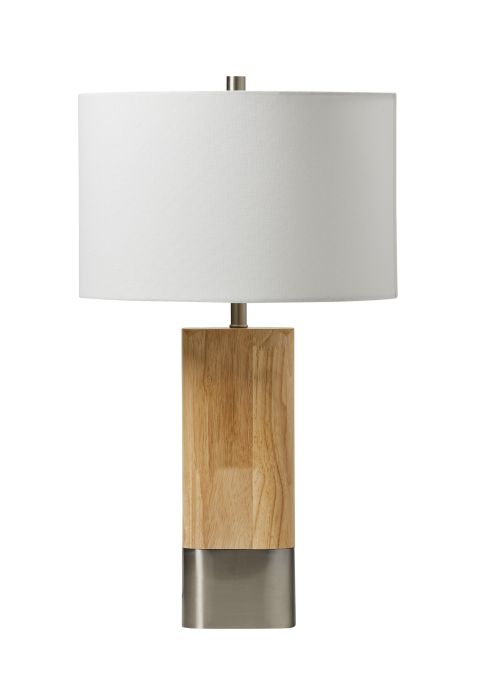 1 Light Wood/Metal Base Table Lamp w/ USB in Natural Wood/Brushed Polished Nickel