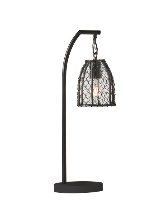 1 Light Metal Base Table Lamp in Faux Wood/ Black