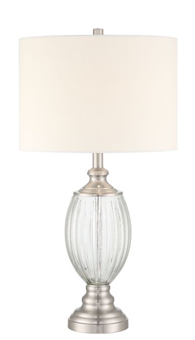 1 Light Glass/Metal Base Table lamp in Fluted Clear Glass/Brushed Polished Nickel