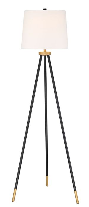 1 Light Metal Tri-Pod Base Floor Lamp in Painted Black/Gold Floor Lamp Craftmade