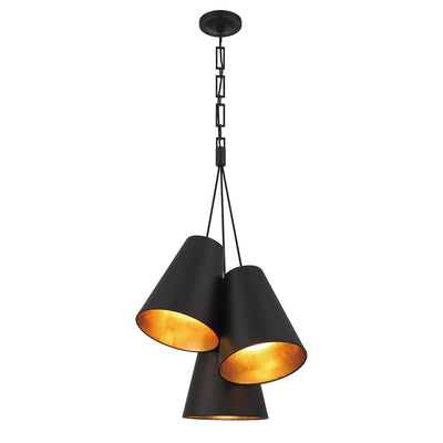 Brian Patrick Flynn Alston 3 Light Matte Black + Antique Gold Pendant Pendant Crystorama