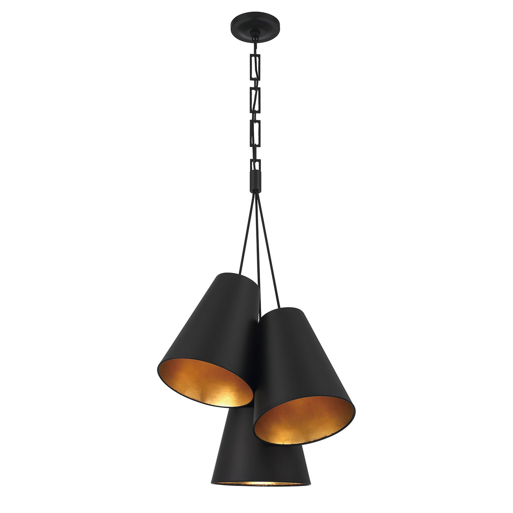 Brian Patrick Flynn Alston 3 Light Matte Black + Antique Gold Pendant Pendant Crystorama