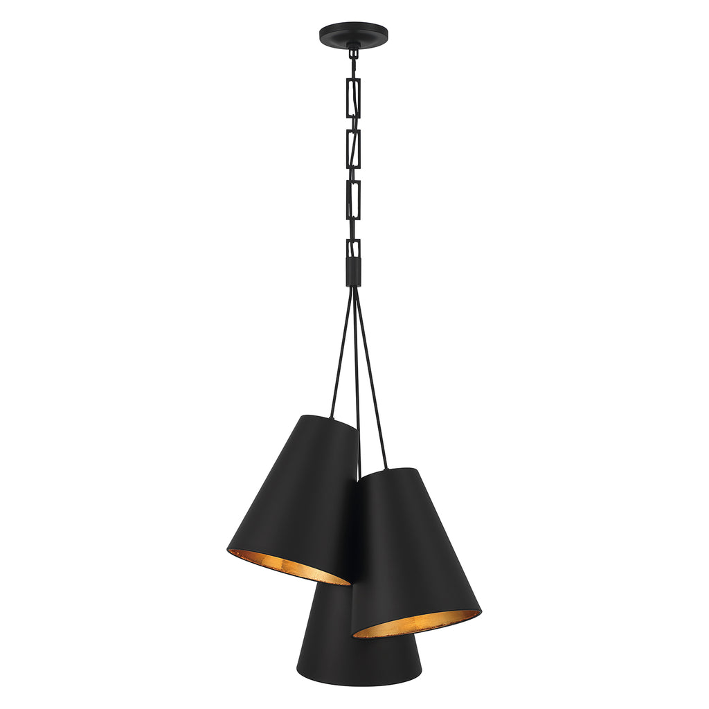 Brian Patrick Flynn Alston 3 Light Matte Black + Antique Gold Pendant Pendant Crystorama