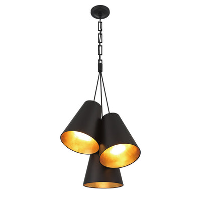 Brian Patrick Flynn Alston 3 Light Matte Black + Antique Gold Pendant Pendant Crystorama