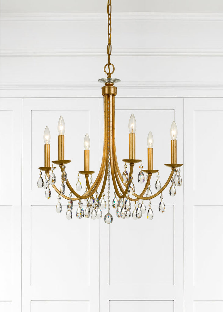 Bridgehampton 6 Light Hand Cut Crystal Antique Gold Chandelier Chandelier Crystorama