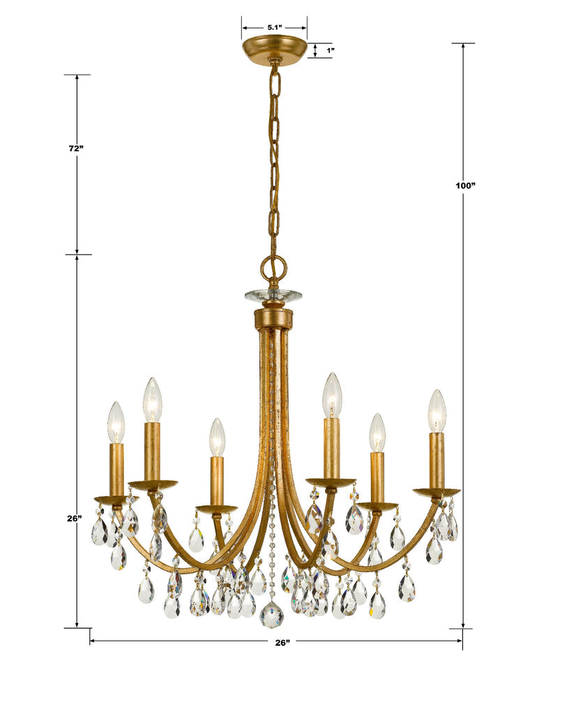 Bridgehampton 6 Light Hand Cut Crystal Antique Gold Chandelier Chandelier Crystorama