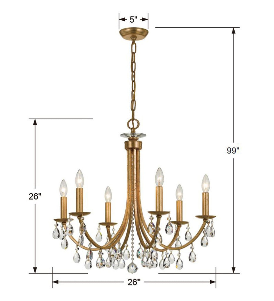 Bridgehampton 6 Light Spectra Crystal Antique Gold Chandelier Chandelier Crystorama