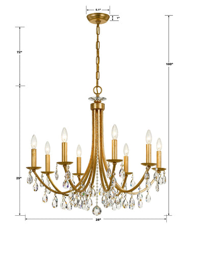 Bridgehampton 8 Light Hand Cut Crystal Antique Gold Chandelier Chandelier Crystorama