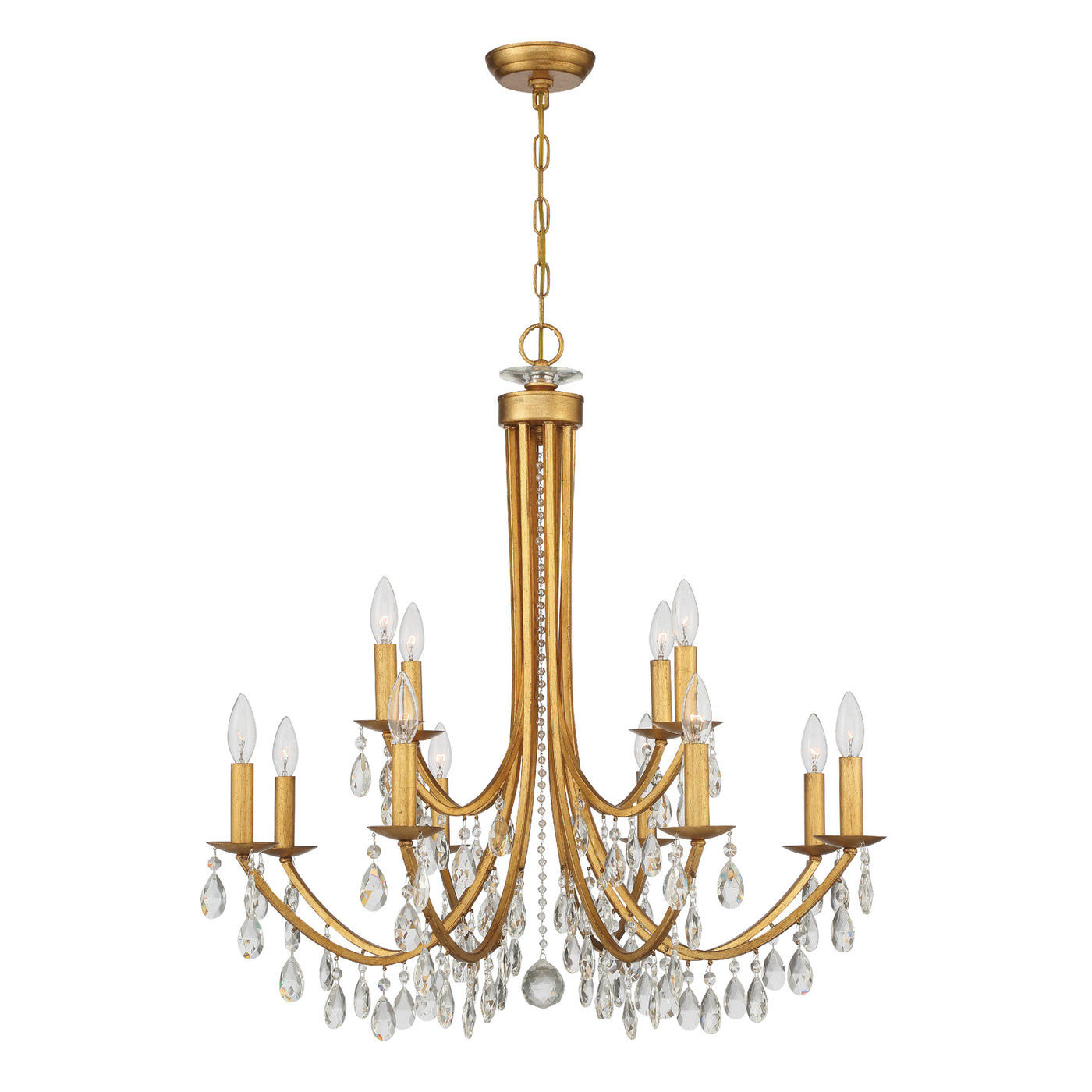 Bridgehampton 12 Light Hand Cut Crystal Antique Gold Chandelier Chandelier Crystorama