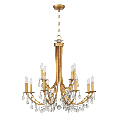 Bridgehampton 12 Light Hand Cut Crystal Antique Gold Chandelier Chandelier Crystorama