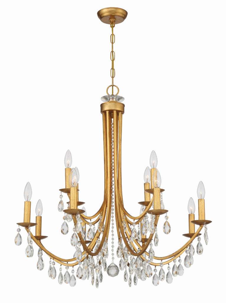 Bridgehampton 12 Light Hand Cut Crystal Antique Gold Chandelier Chandelier Crystorama