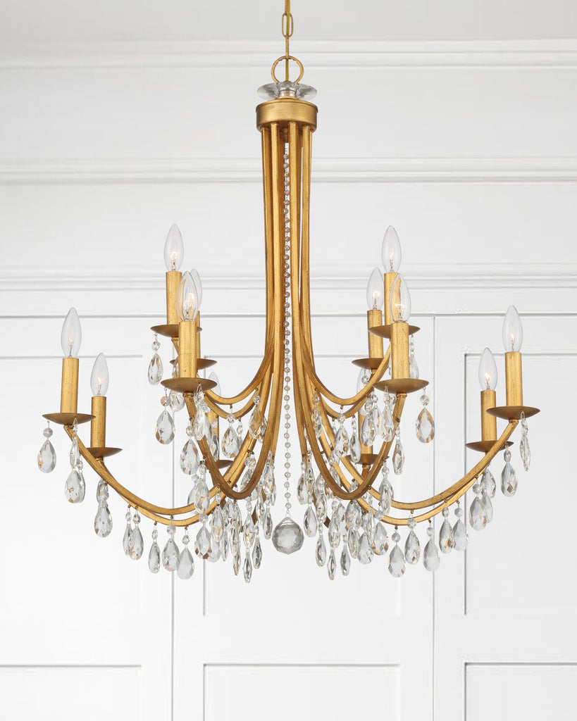 Bridgehampton 12 Light Hand Cut Crystal Antique Gold Chandelier Chandelier Crystorama