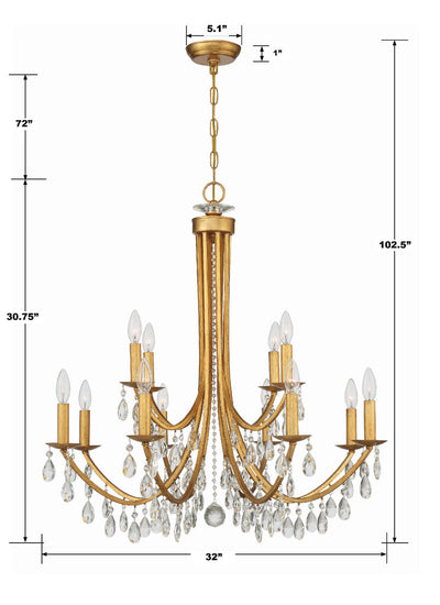 Bridgehampton 12 Light Hand Cut Crystal Antique Gold Chandelier Chandelier Crystorama