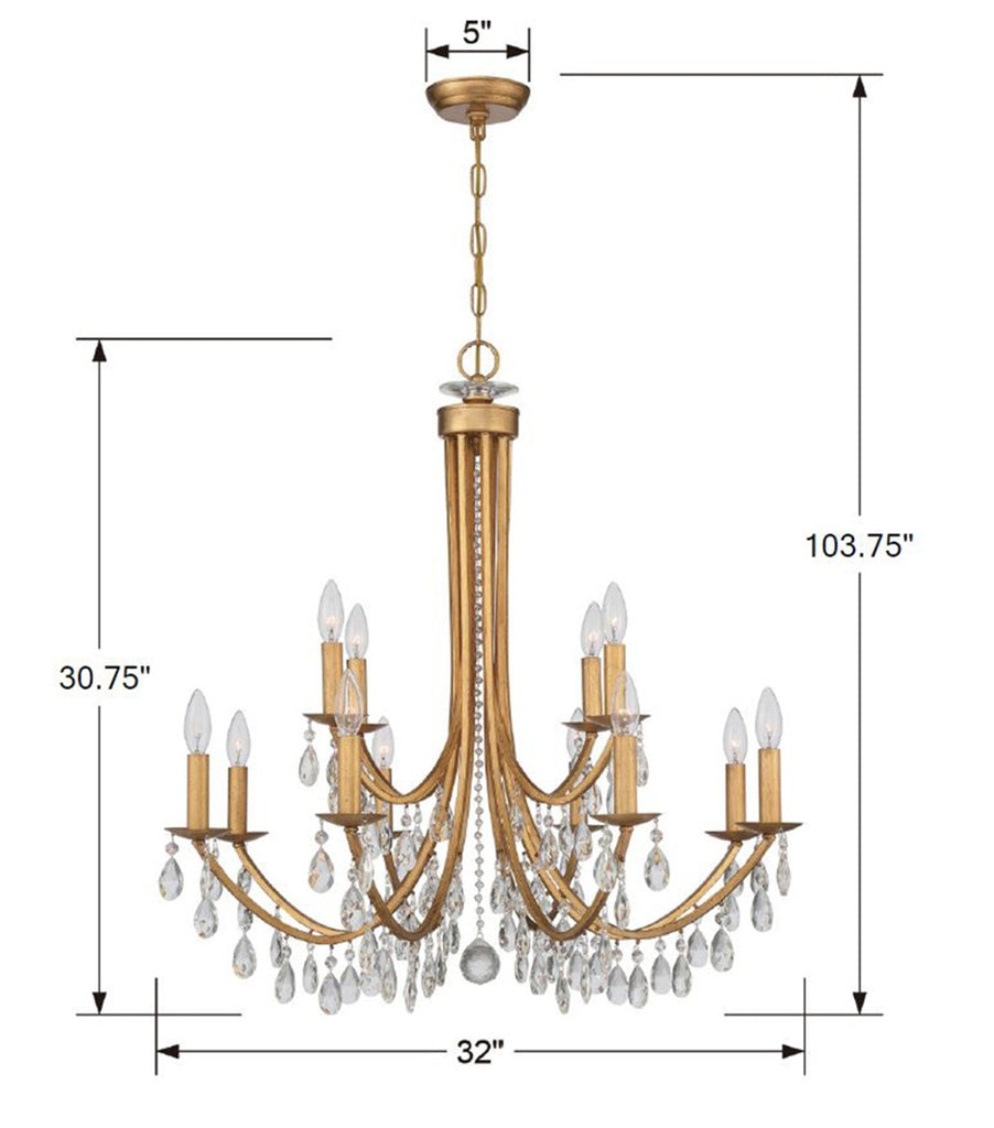 Bridgehampton 12 Light Spectra Crystal Antique Gold Chandelier Chandelier Crystorama