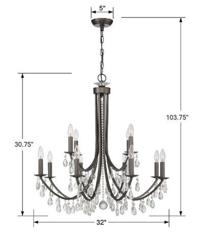 Bridgehampton 12 Light Spectra Crystal Vibrant Bronze Chandelier Chandelier Crystorama