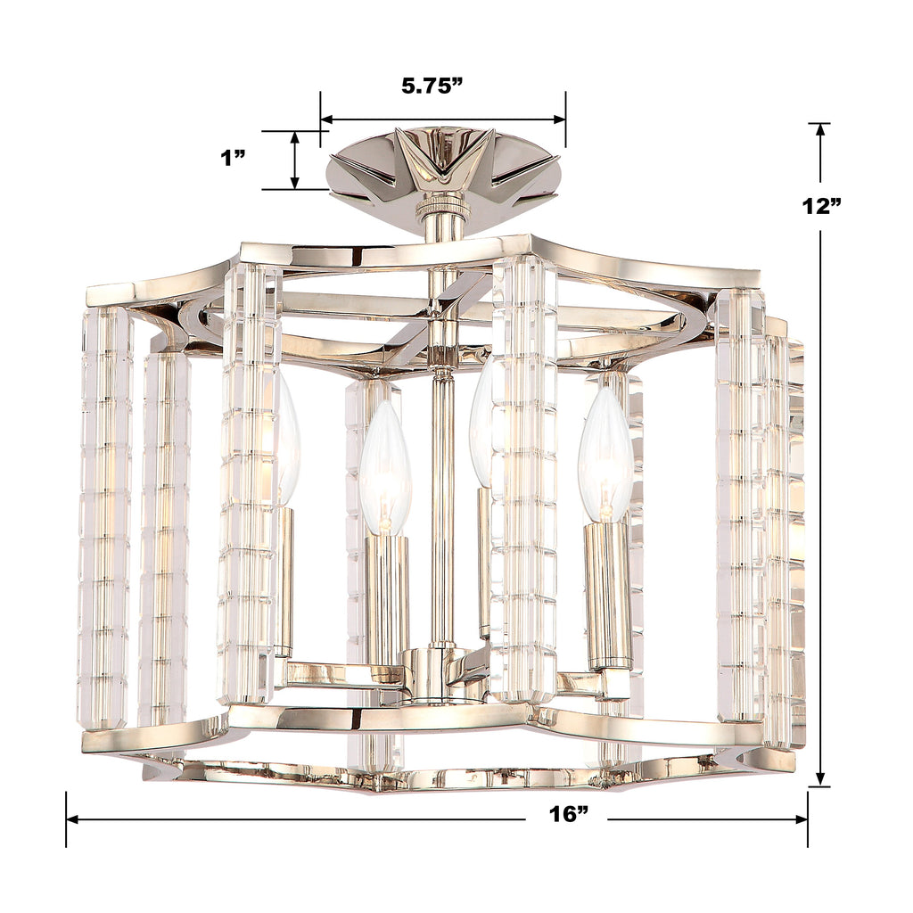 Carson 4 Light Polished Nickel Convertible Semi Flush Mount Semi Flush Crystorama