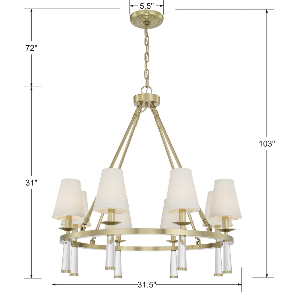 Baxter 8 Light Antique Aged Brass Chandelier Chandelier Crystorama