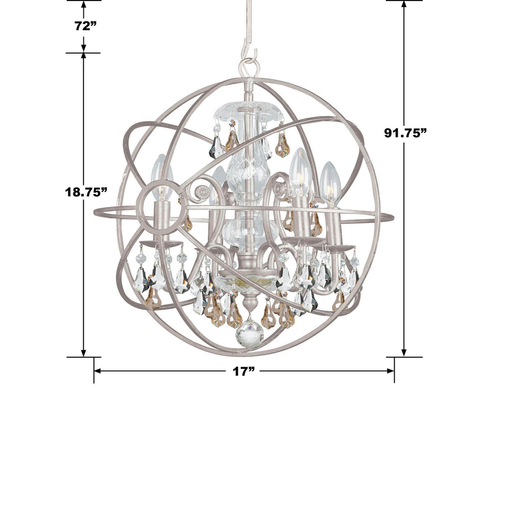 Solaris 4 Light Golden Shadow Crystal Olde Silver Mini Chandelier Chandelier Crystorama