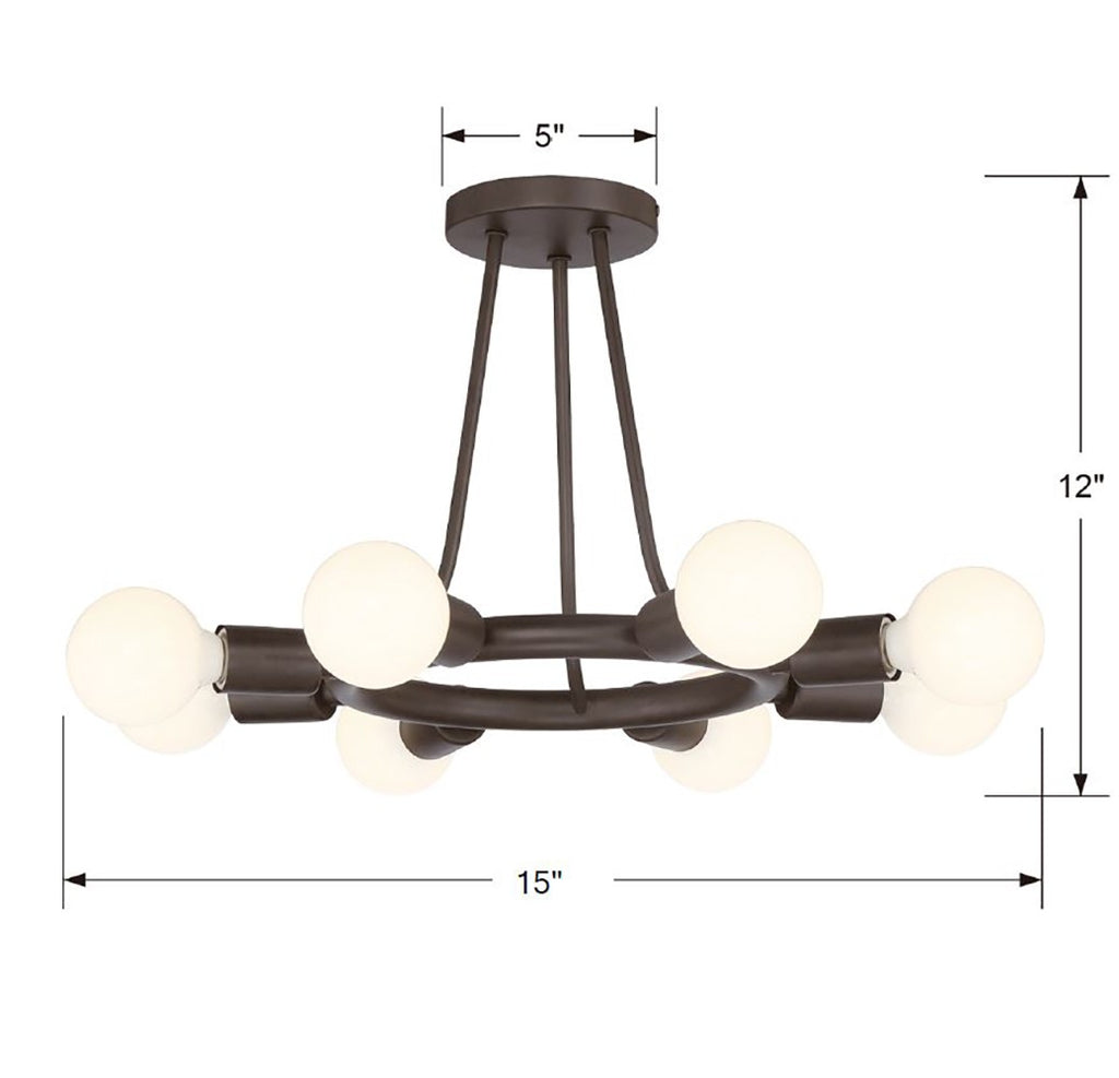 Dakota 8 Light Charcoal Bronze Semi Flush Mount Semi Flush Crystorama