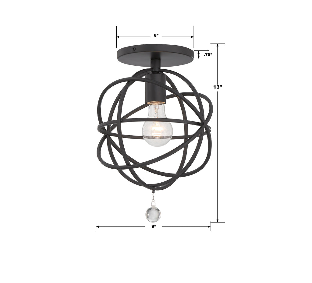 Solaris 1 Light Black Semi Flush Mount Semi Flush Crystorama