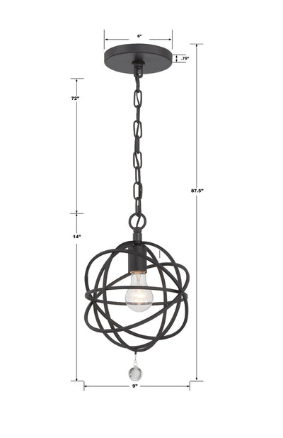 Solaris 1 Light Black Mini Pendant Pendant Crystorama