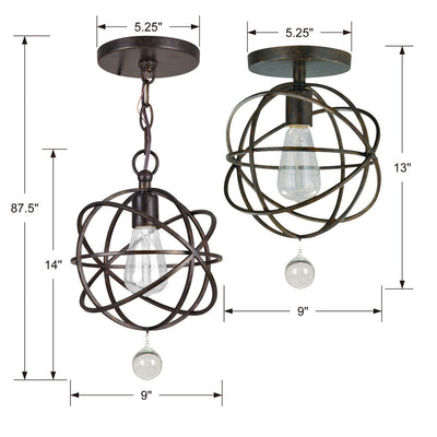 Solaris 1 Light English Bronze Semi Flush Mount Semi Flush Crystorama