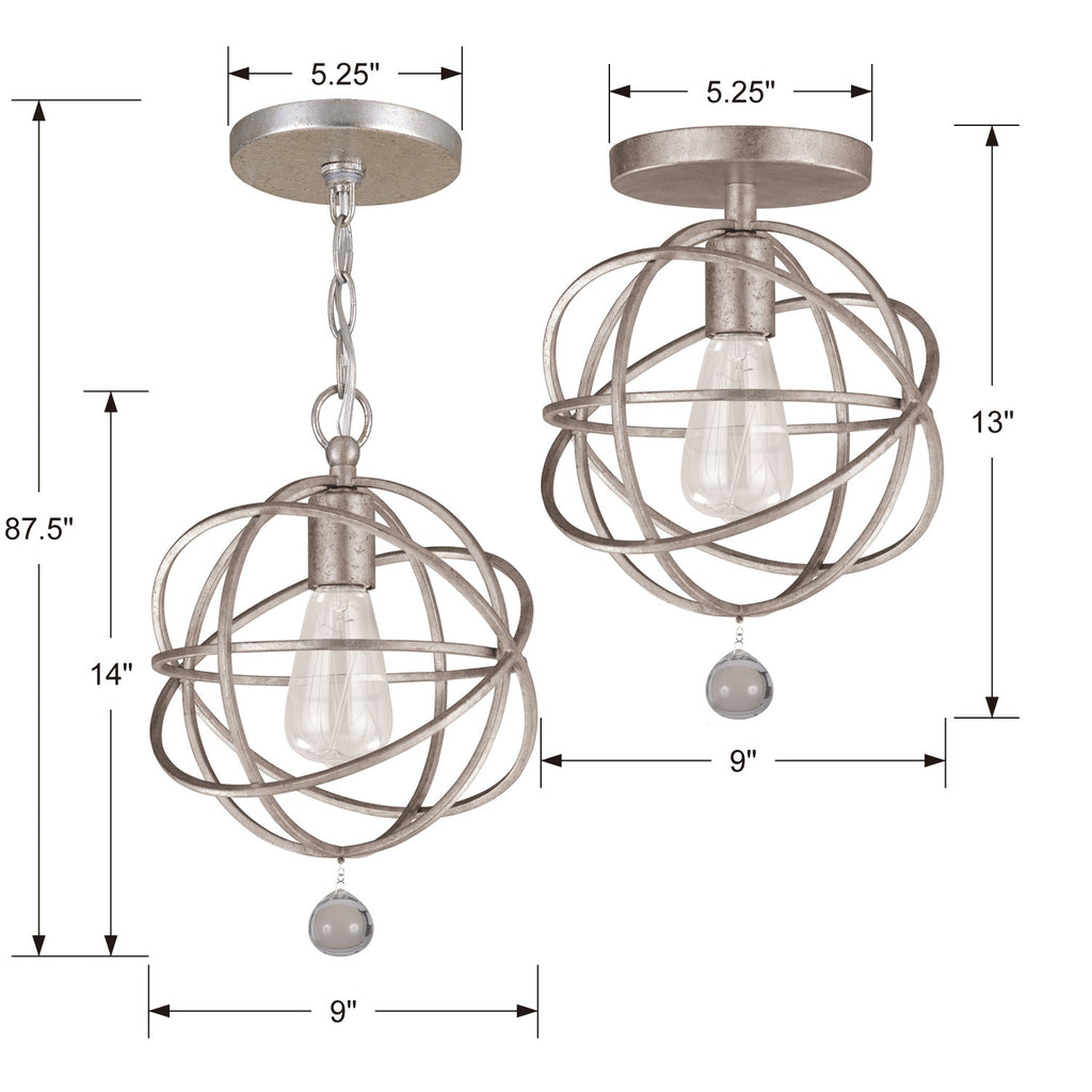 Solaris 1 Light Olde Silver Semi Flush Mount Semi Flush Crystorama