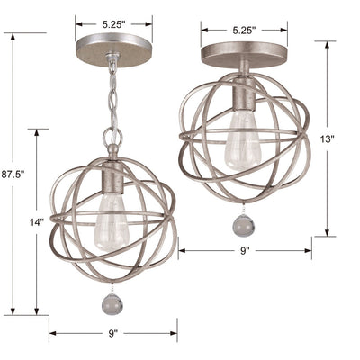 Solaris 1 Light Olde Silver Semi Flush Mount Semi Flush Crystorama