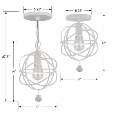 Solaris 1 Light Wet White Semi Flush Mount Semi Flush Crystorama