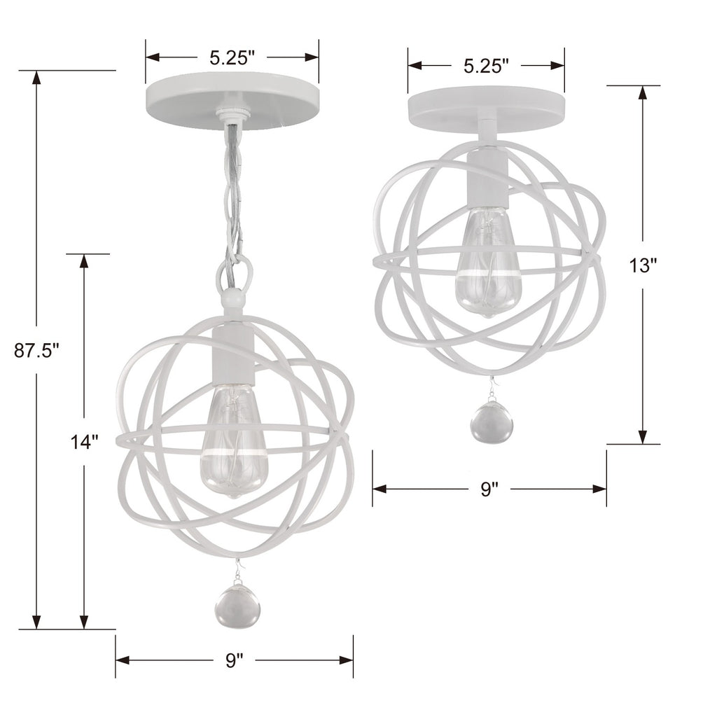 Solaris 1 Light Wet White Mini Pendant Pendant Crystorama