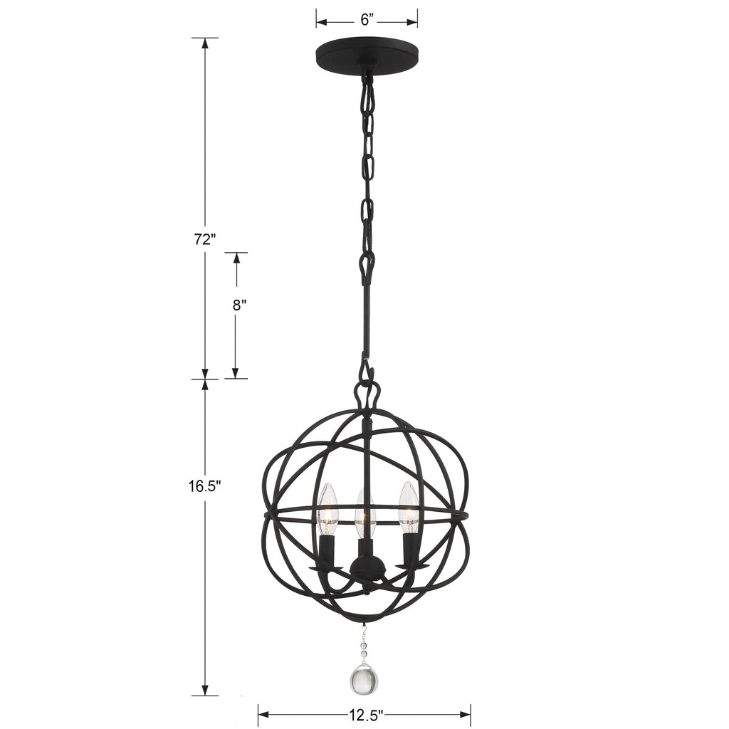 Solaris 3 Light Black Mini Chandelier Chandelier Crystorama