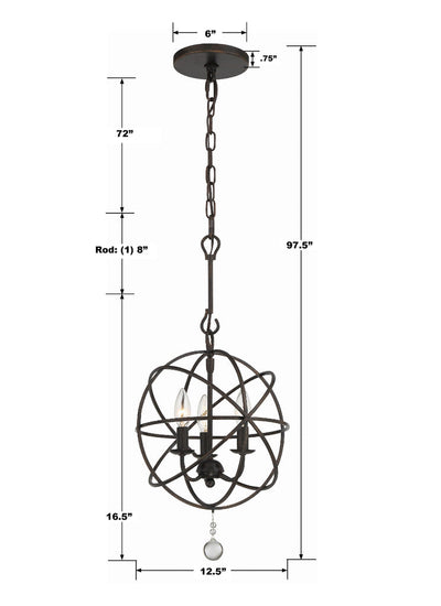 Solaris 3 Light English Bronze Mini Chandelier Chandelier Crystorama