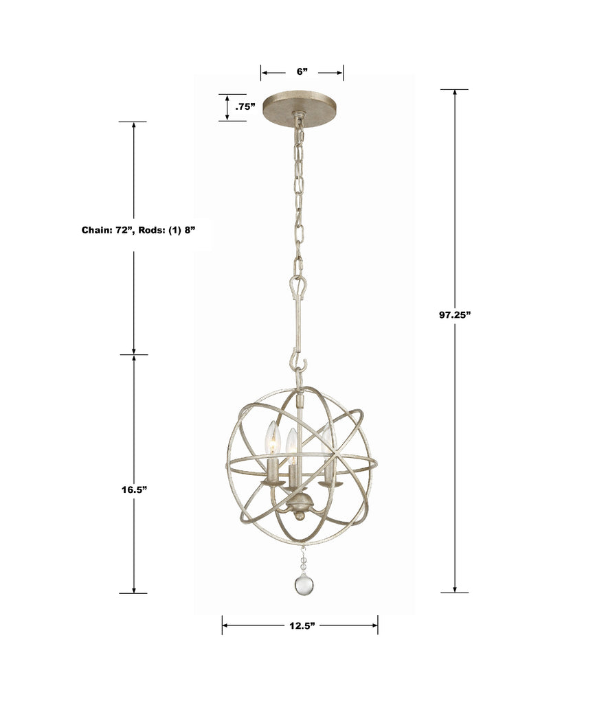 Solaris 3 Light Olde Silver Mini Chandelier Chandelier Crystorama