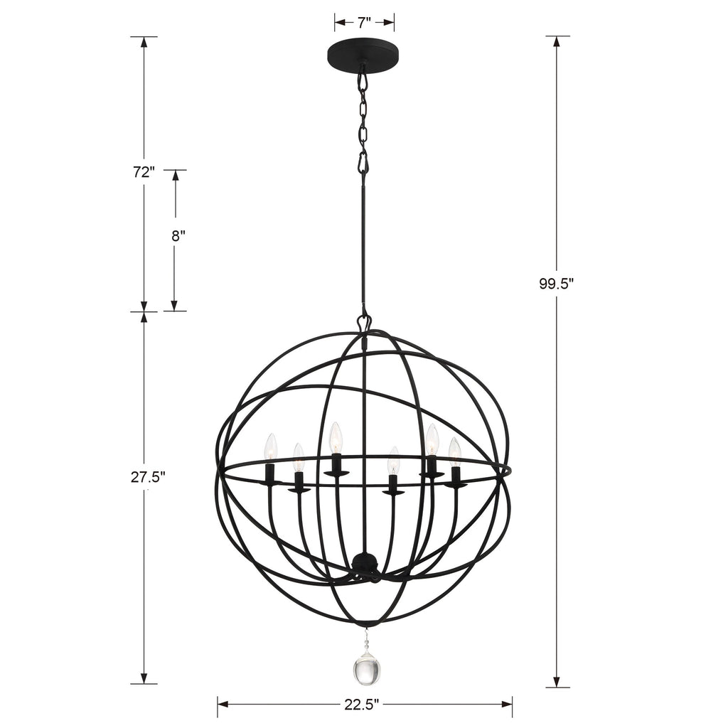 Solaris 6 Light Black Chandelier Chandelier Crystorama