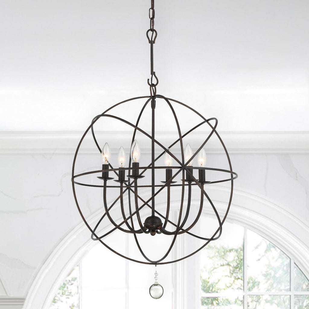 Solaris 6 Light English Bronze Sphere Chandelier Chandelier Crystorama