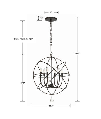 Solaris 6 Light English Bronze Sphere Chandelier Chandelier Crystorama