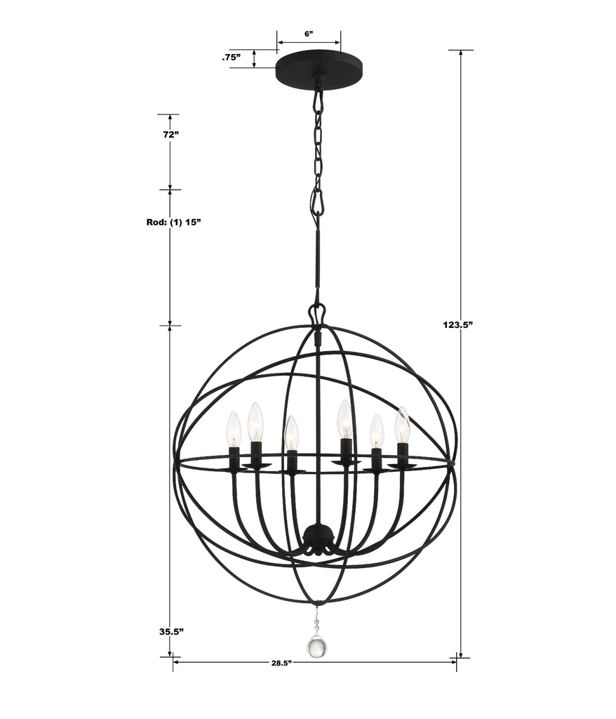 Solaris 6 Light Black Sphere Chandelier Chandelier Crystorama