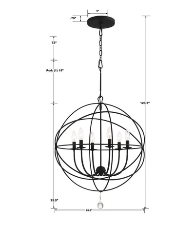 Solaris 6 Light Black Sphere Chandelier Chandelier Crystorama