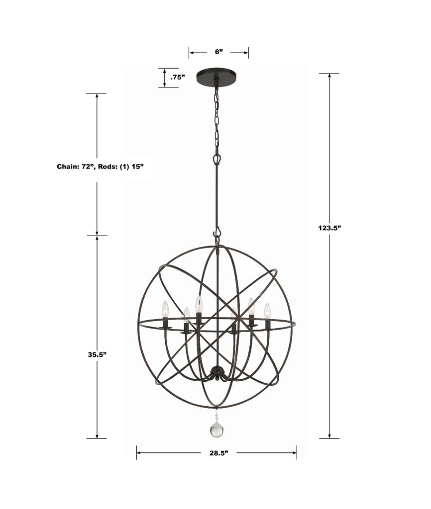 Solaris 6 Light English Bronze Sphere Chandelier Chandelier Crystorama