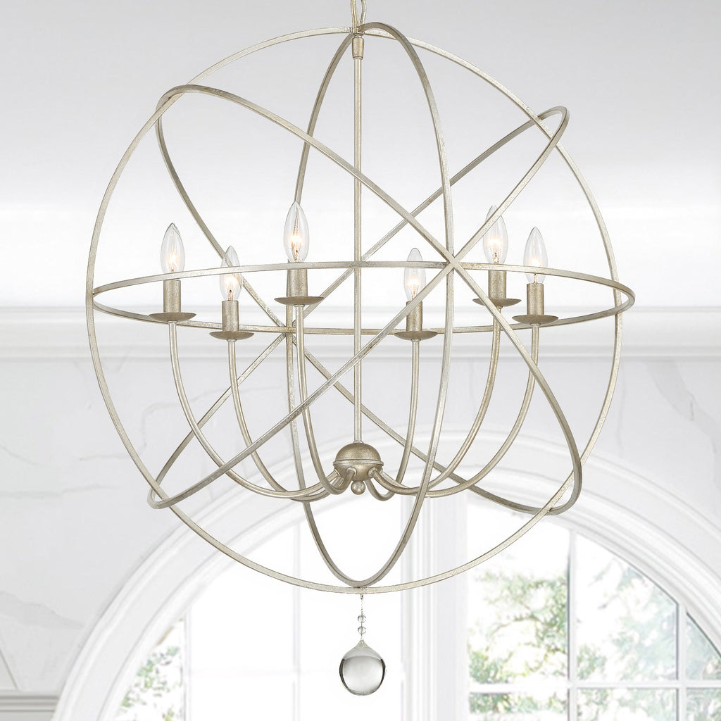 Solaris 6 Light Olde Silver Sphere Chandelier Chandelier Crystorama